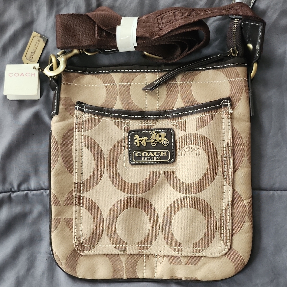 Coach Signature Brown and Tan Shoulder Bag